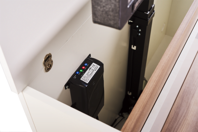 Inside of TV Lift Cabinet - Sabaj System