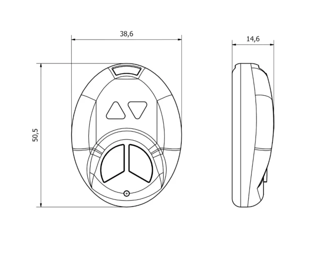 Dimensions of RF remote control for Sabaj TV Lifts