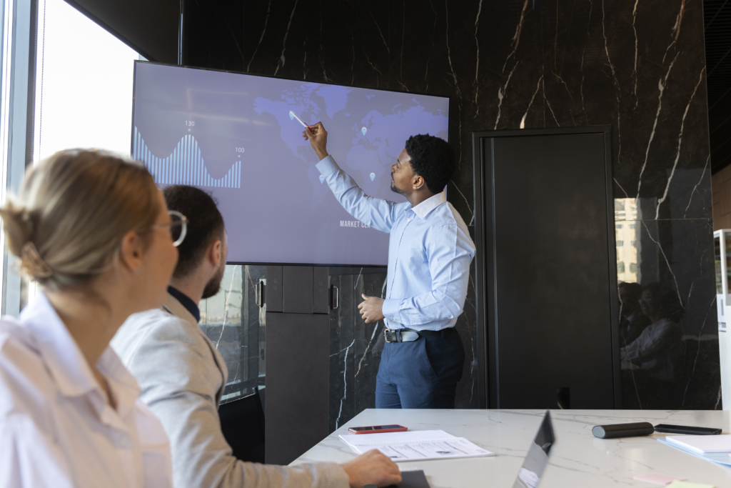 mobile stand on wheels in conference room